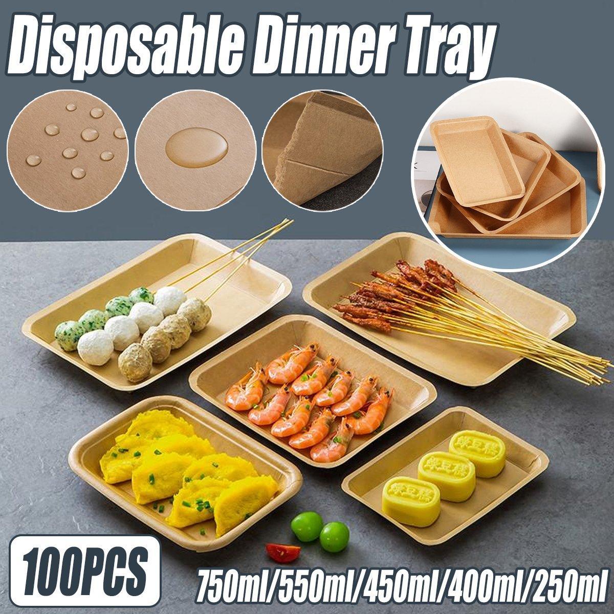 100pcs Eco-friendlyKraft Paper Trays for Fries Snacks Greaseproof Hot Dog Trays - 6#400ml