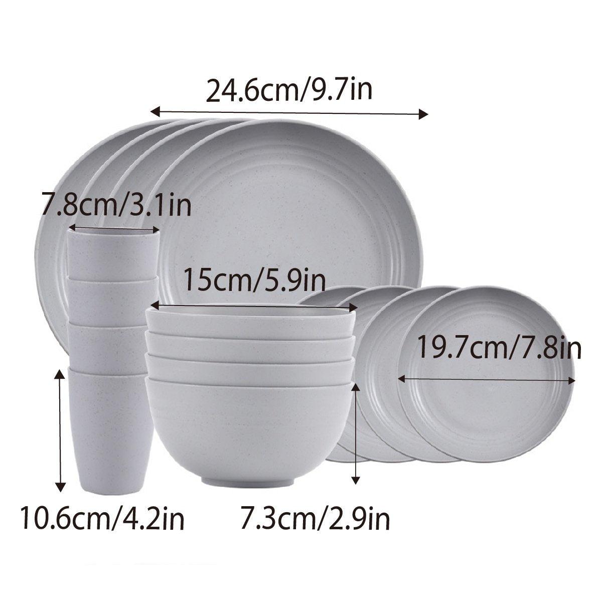 16pcs Wheat Straw Plates Bowls Cups Set Outdoor Tableware Set