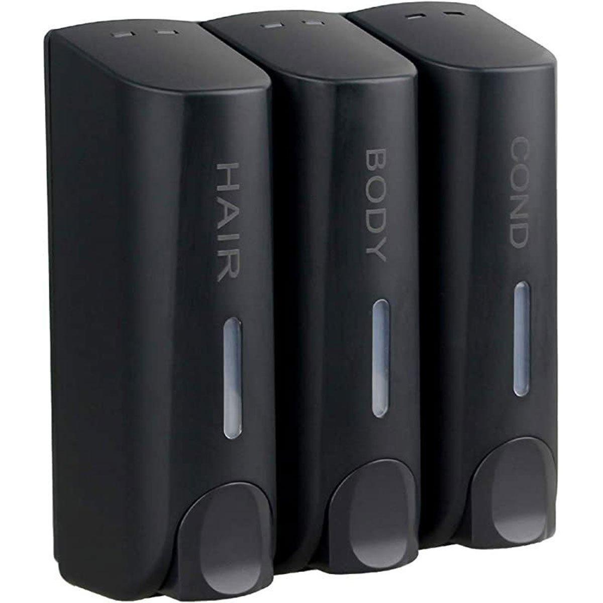 Hotel Wall Mounted Soap Dispenser Bathroom Shampoo Shower Gel Hand Soap Box - Black-Double