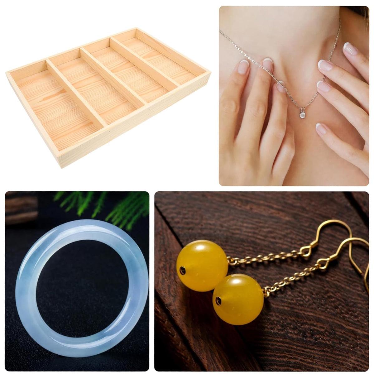 Wooden Jewellery Storage Box Display Tray Organizer for Rings Earrings Necklaces - Four Grids