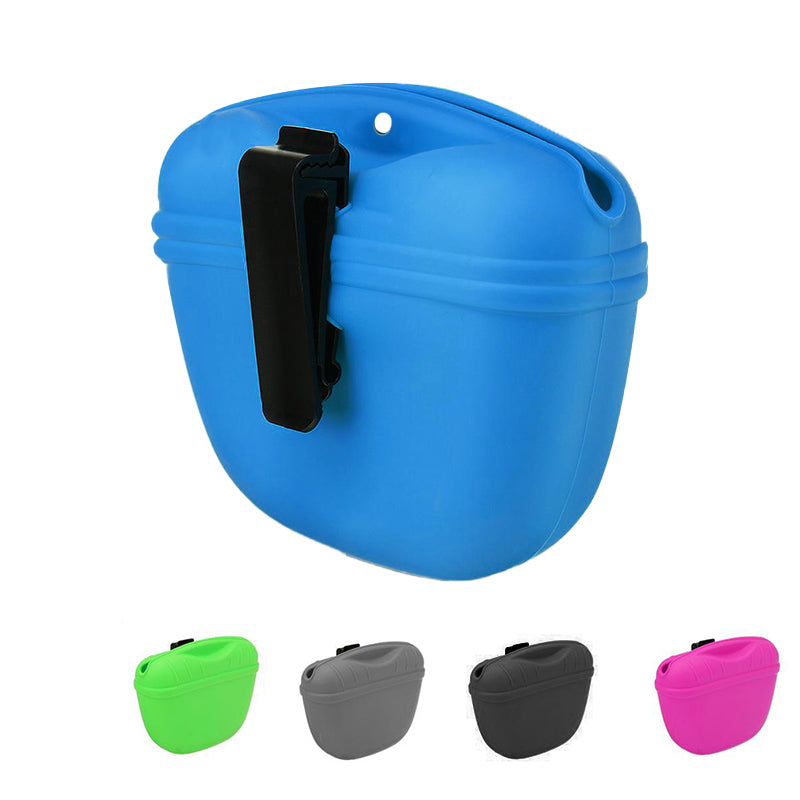 Pet Silicone Training Treat Bag Pouch With Clip Waist Pack Feed Dog - Blue