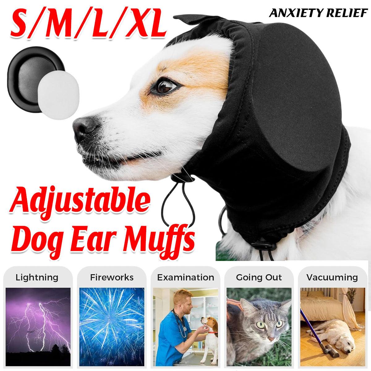 Black Adjustable Dog Ear Muffs Noise Reducing Pet Headwrap Protective Ear Cover - M