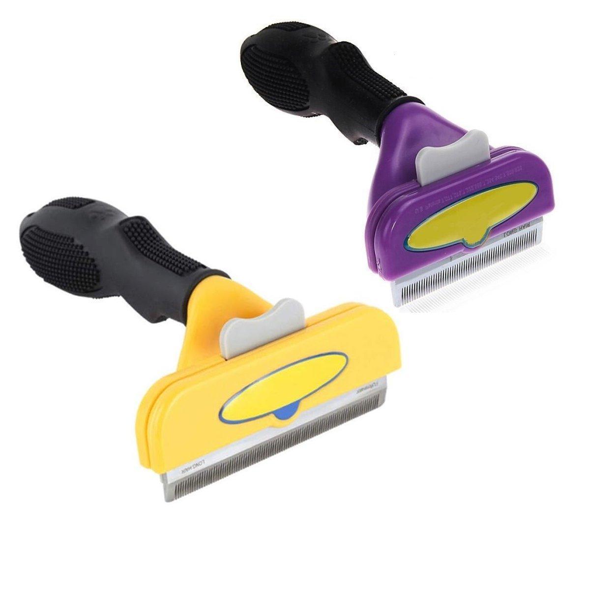 Pet Hair Removal Brush Deshedding Tool for Cats Dogs Grooming Comb Fur Remover - Yellow