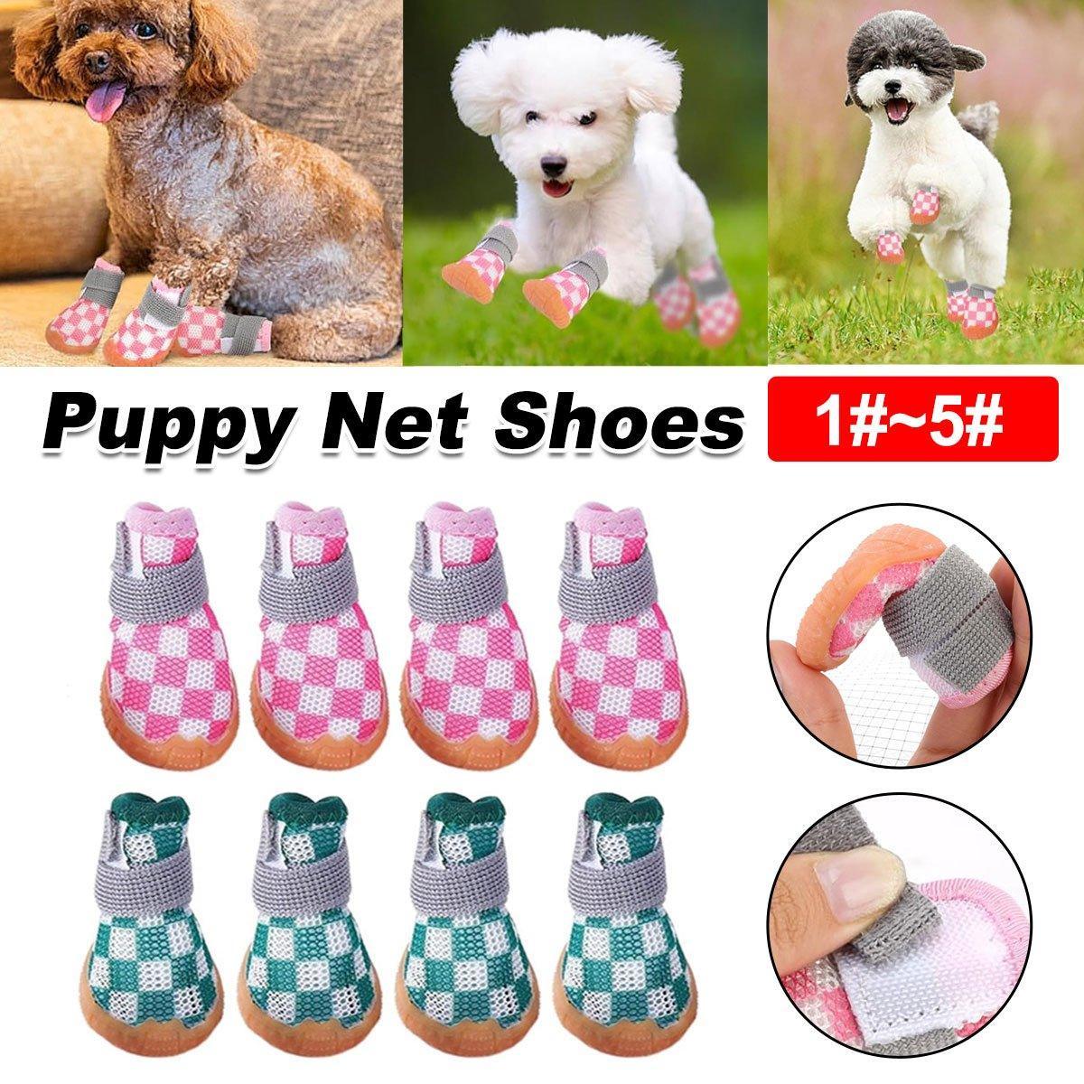 4pcs Breathable Mesh Dog Shoes Small Pets Puppy Paw Protection Summer Boots - Pink-3