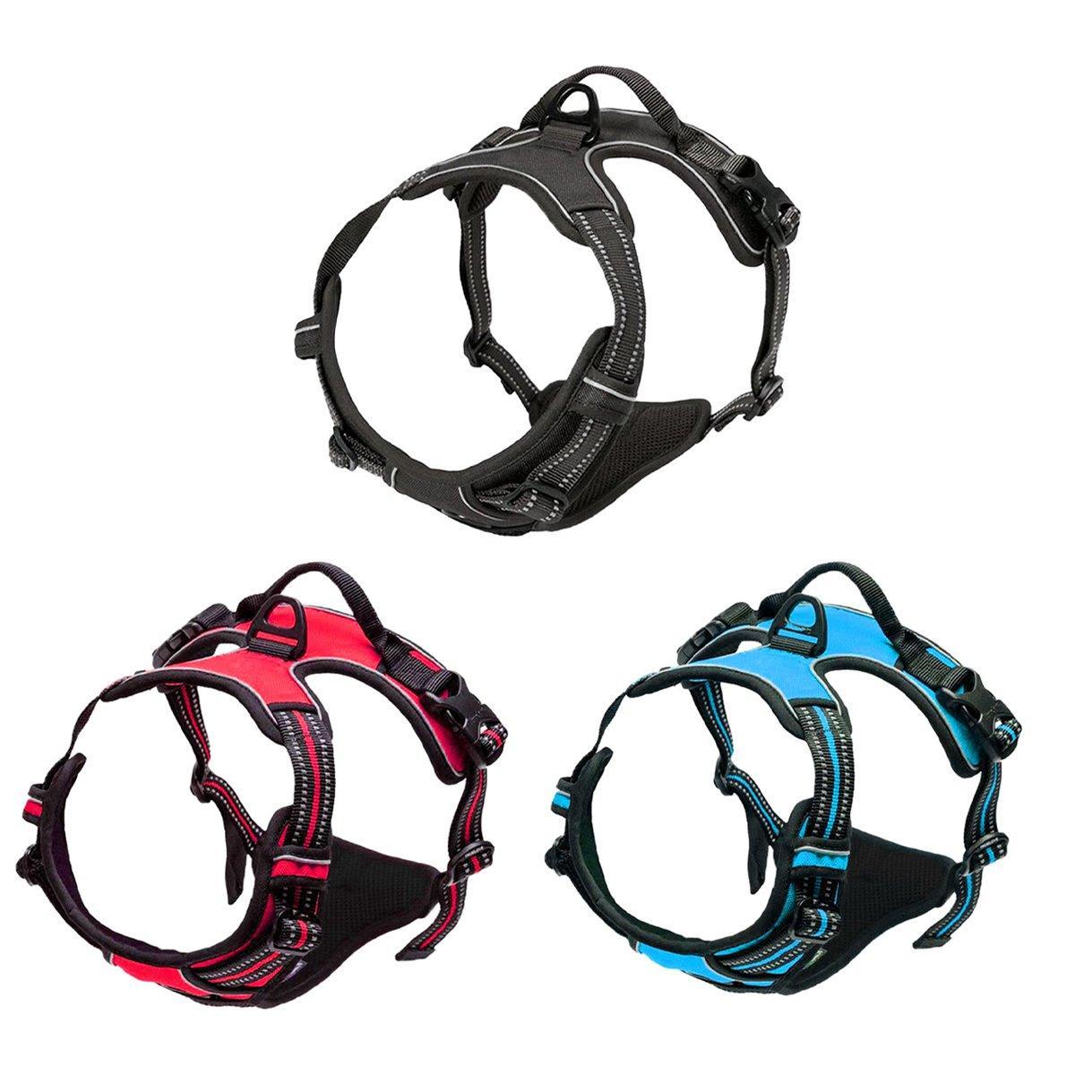 Adjustable No-Pull Dog Harness Vest S-XL Reflective Pet Training Outdoor Handle - Red-S