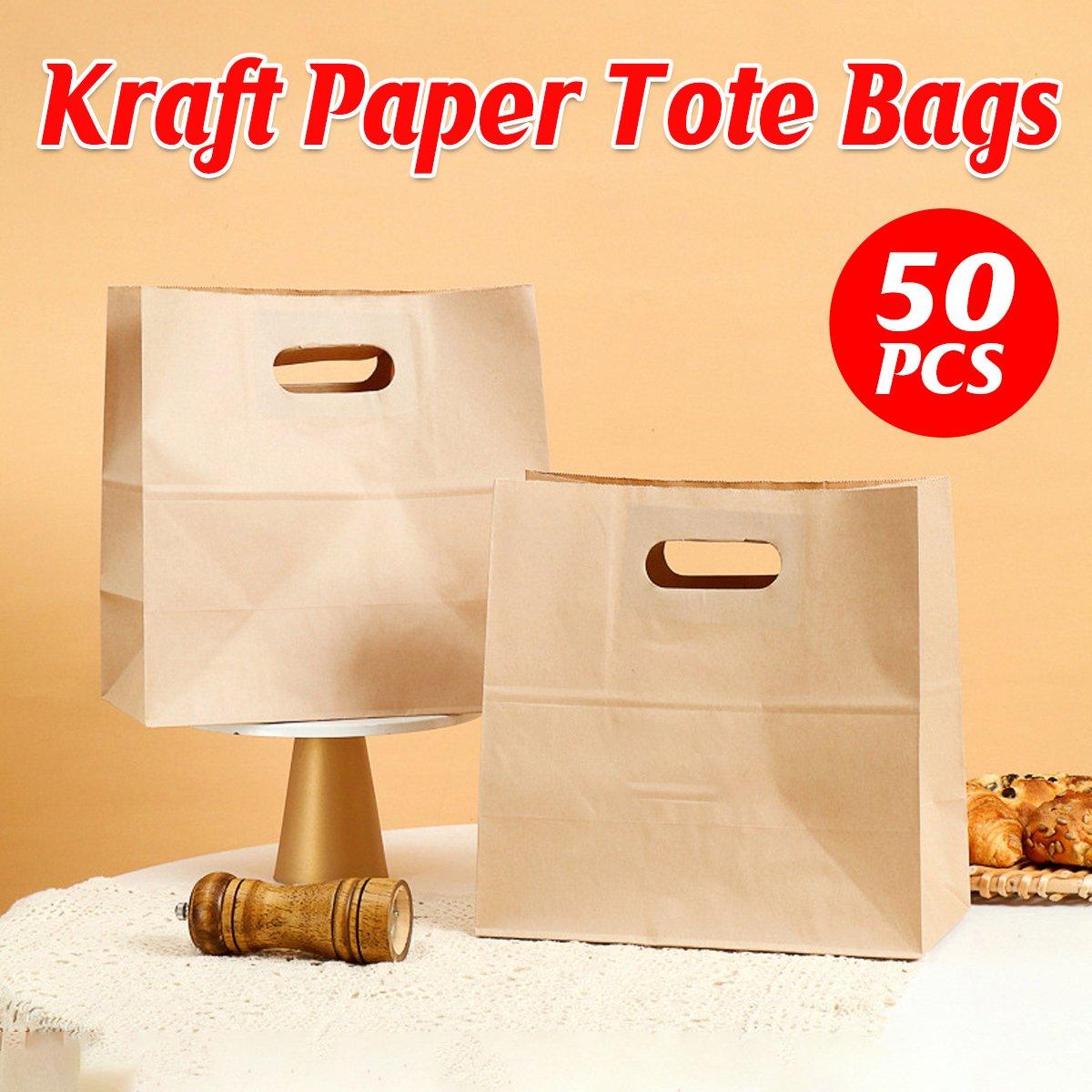50PCS Scooped Kraft Paper Tote Bags Gift Bags for Party Wedding Packaging