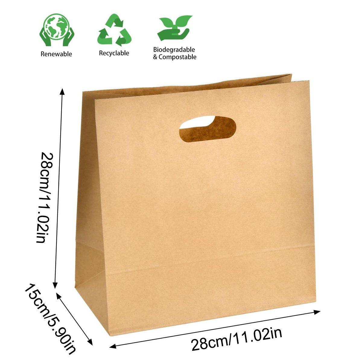 50PCS Scooped Kraft Paper Tote Bags Gift Bags for Party Wedding Packaging