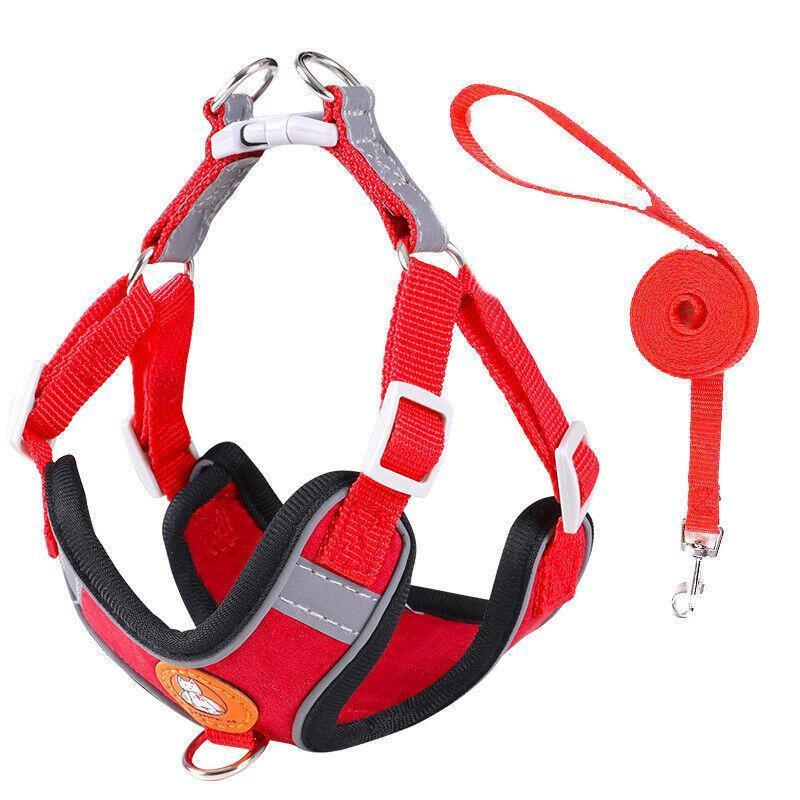 Dog Harness Cat Lead Puppy Leash Vest Mesh Breathe Adjustable Braces Small Pet Red - XS
