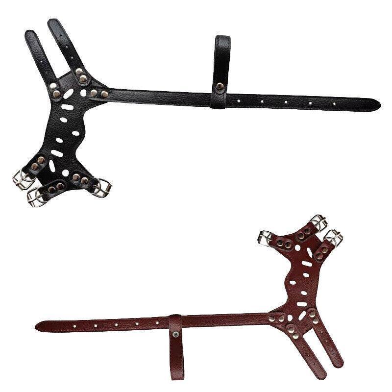 Adjustable Leather Pet Dog Mask Mouth Muzzle Anti Barking Bite Stop Chewing Brown - L