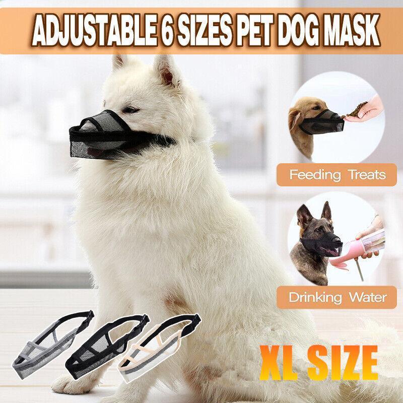 Adjustable XL Size Pet Dog Mask Mouth Muzzle Anti Barking Bite Stop Chewing Mask - Grey