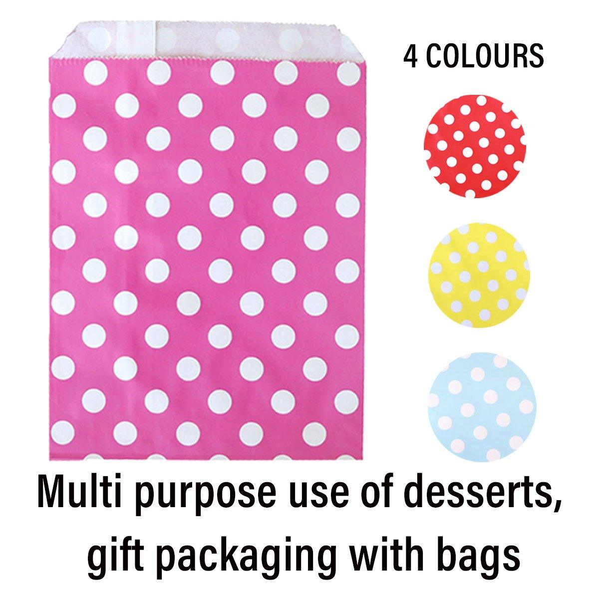 100pcs Colourful Polka Dot Paper Bags for Food Desserts Party Treats Packaging - Red