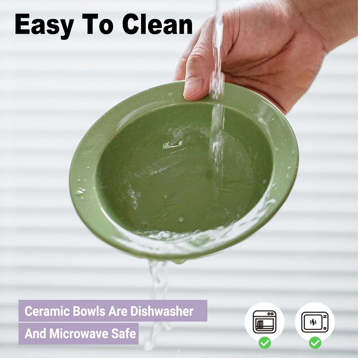 Ceramic Slanted Double Pet Bowl Cat Dog Food Water Bowl Non-Slip Feeding Dish - Green