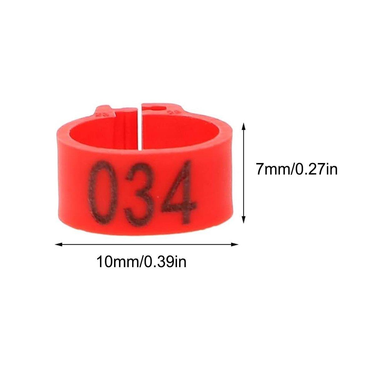 100X 001-100 Digital Numbered Bird Leg Band Rings Clip For Pigeon Parrot Poultry - Red