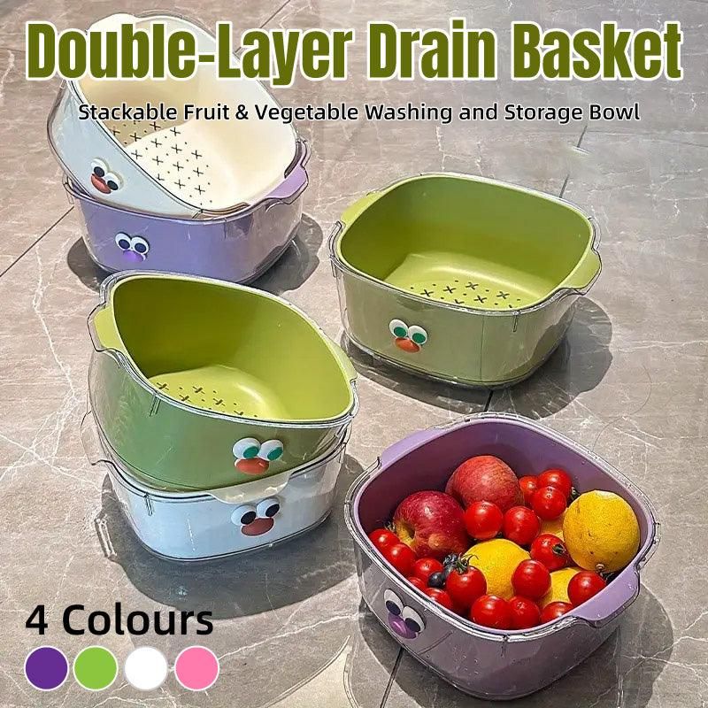 2 in 1 Cute Double Draining Fruit Basket Dishwashing Colander for Household - Pink