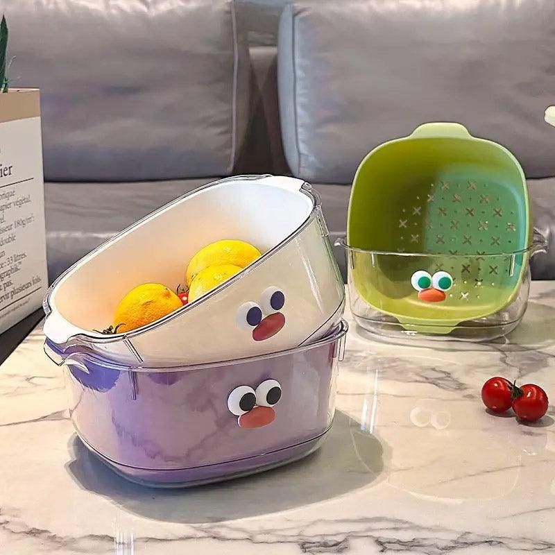 2 in 1 Cute Double Draining Fruit Basket Dishwashing Colander for Household - Pink