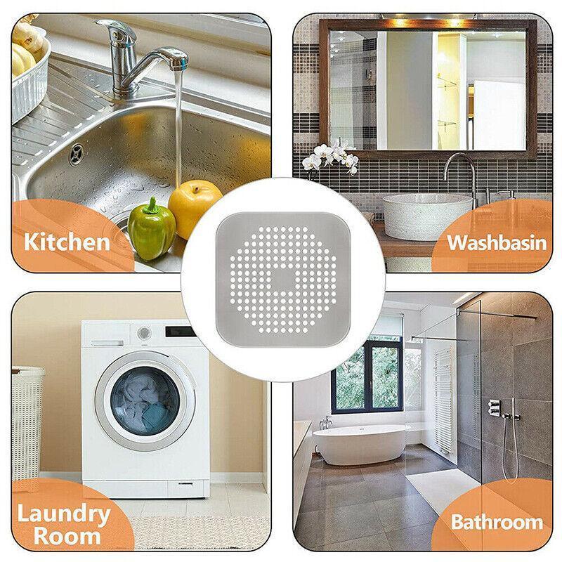 2Pc Square Drain Cover For Shower Drain Hair Catcher Flat Silicone Plug For Bath - 1PC White+ 1PC Grey