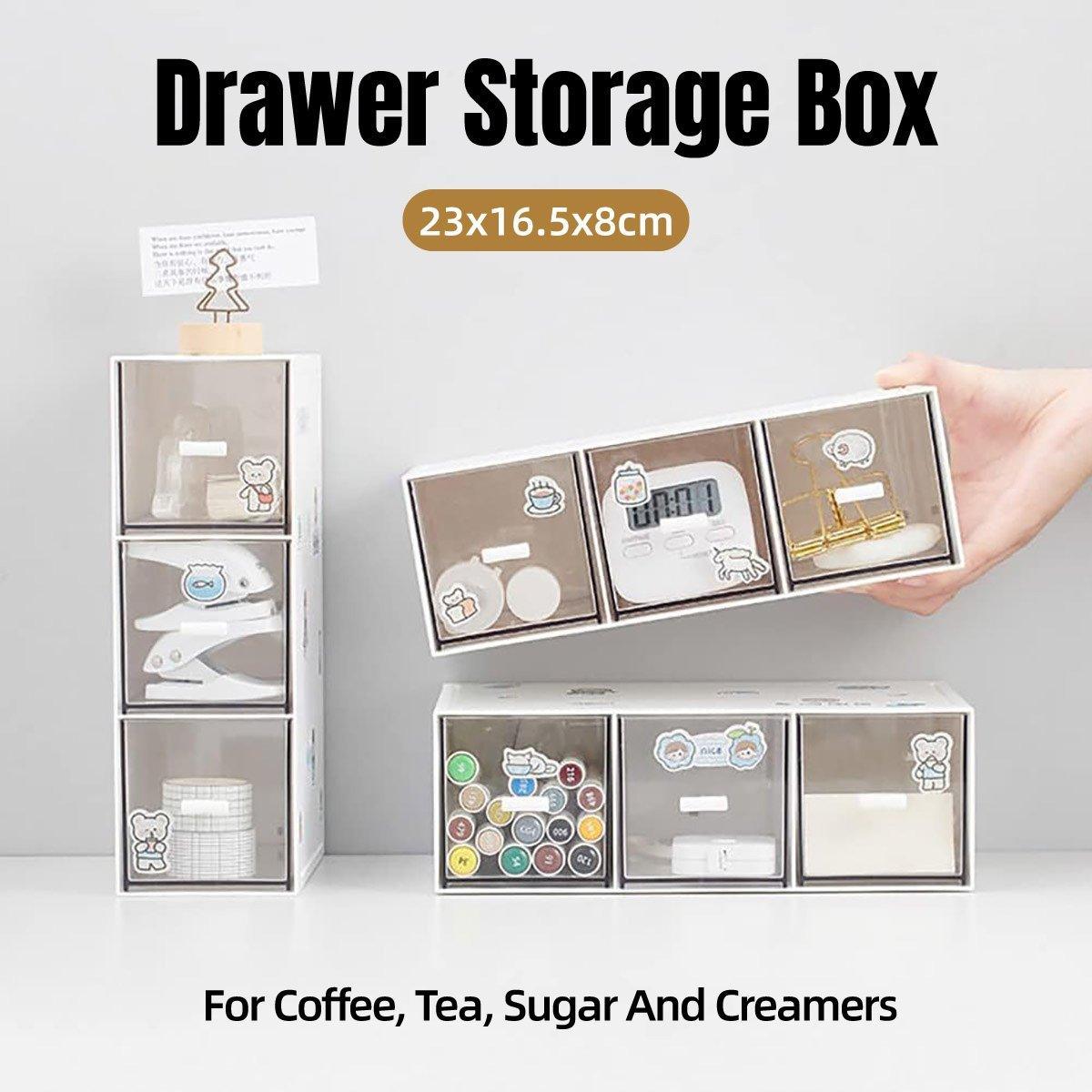 Storage Box 3Drawers DIY Desktop Plastic Transparent Coffee Sugar Jewelry Box
