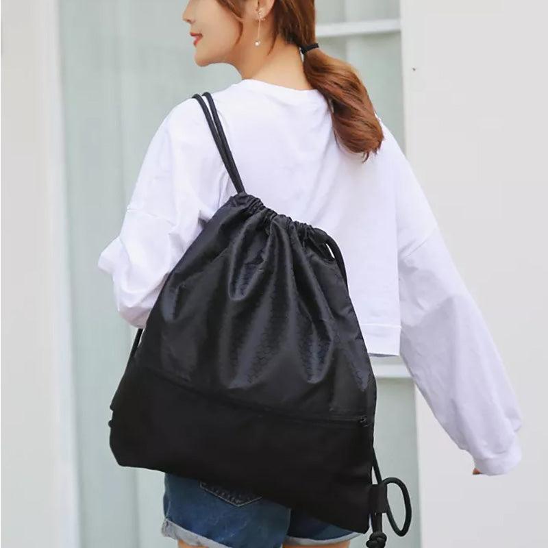 Backpack Sport Pack String Tote Gym Bag Cinch Sack School Drawstring Capacity - Black