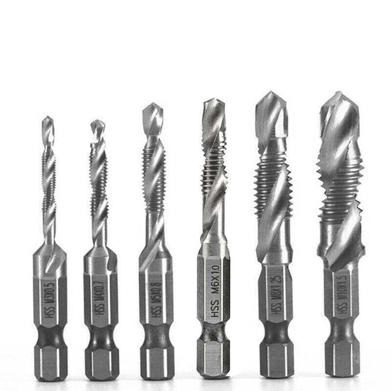 6X Hss Hex Shank Tap Drill Bits Metric Thread Screw Tapping Compound Set Tool