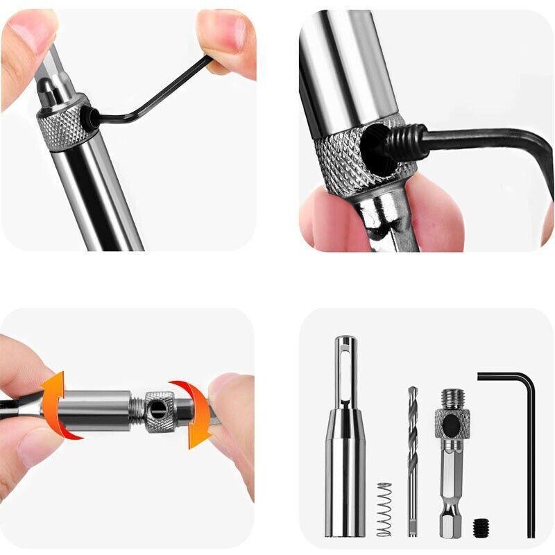 4X Self-Centering Drill Bits Hex Shank Pilot Door Drawer Hinge Hole Screw Guide