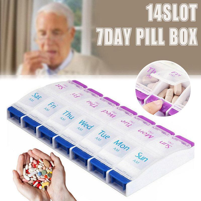 14 Slot 7 Day Pill Box Dispenser Medicine Organiser Am Case Medication Au Stock