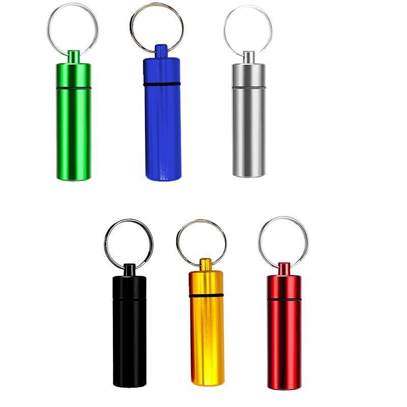 Aluminum Pill Box Case Bottle Cache Drug Holder Keychain Container Waterproof - Blue