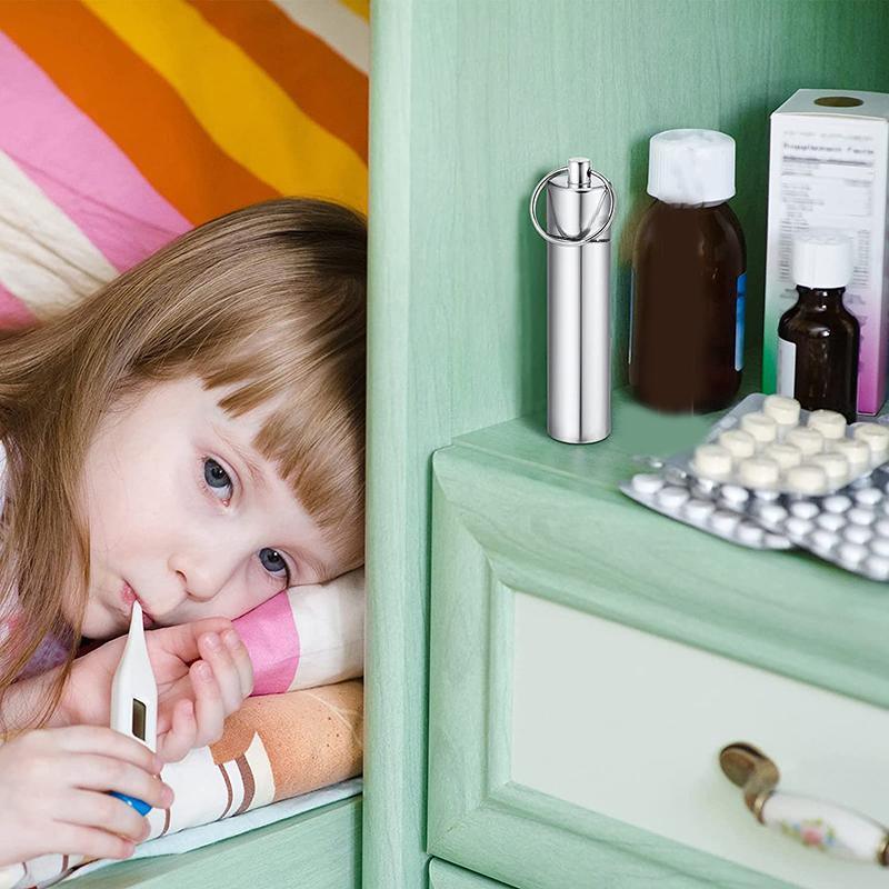 Aluminum Pill Box Case Bottle Cache Drug Holder Keychain Container Waterproof - Green