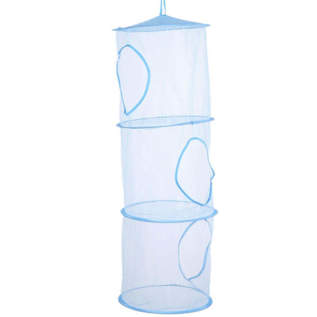 Foldable Clothes Drying Basket Three-layer Hanging Storage Breathable Organizer - Blue
