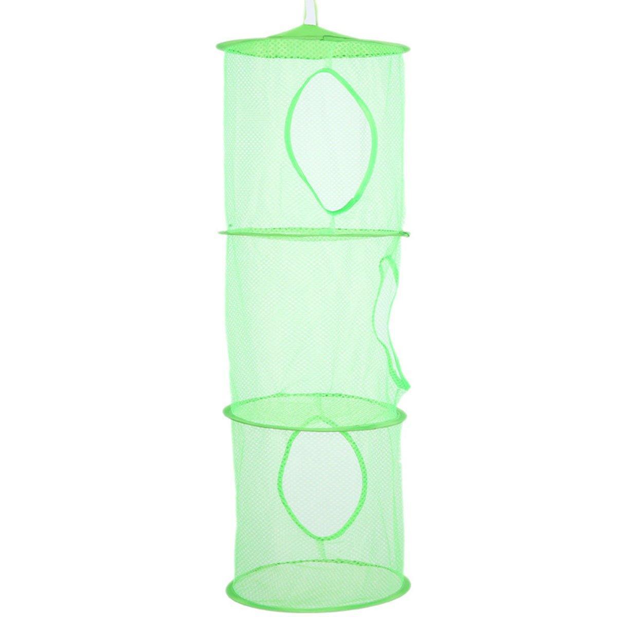 Foldable Clothes Drying Basket Three-layer Hanging Storage Breathable Organizer - Blue