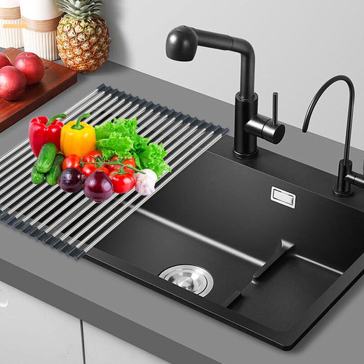 Multifunctional Stainless Steel Draining Rack Folding Sink Organizer for Kitchen - 580 x 400mm