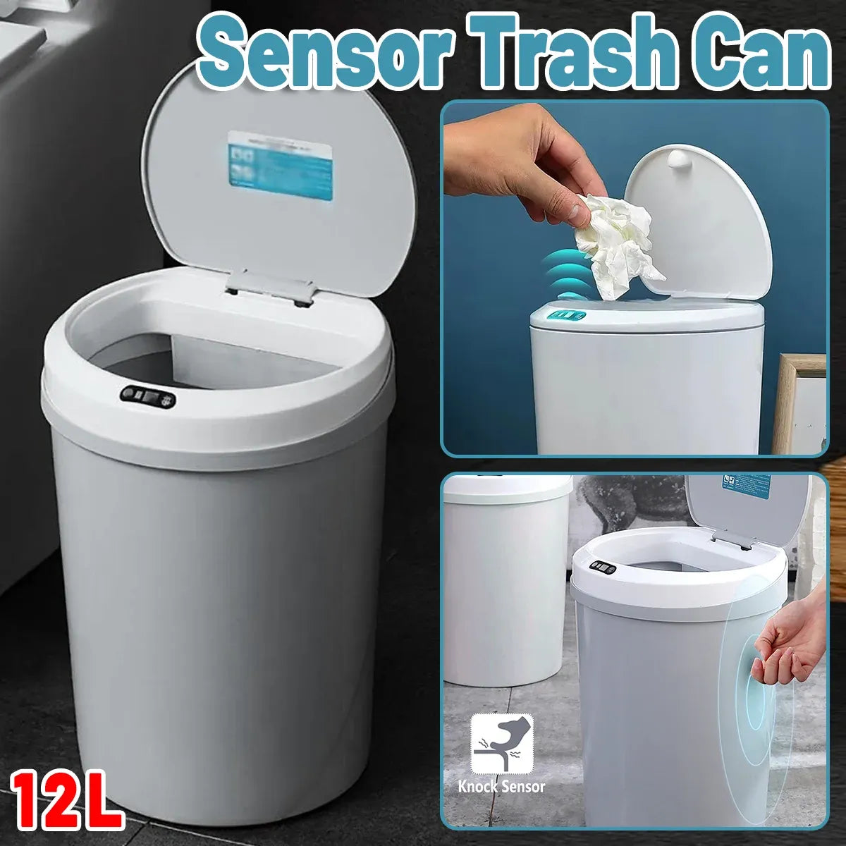 1-Piece 12L Automatic Sensor Bin, Grey