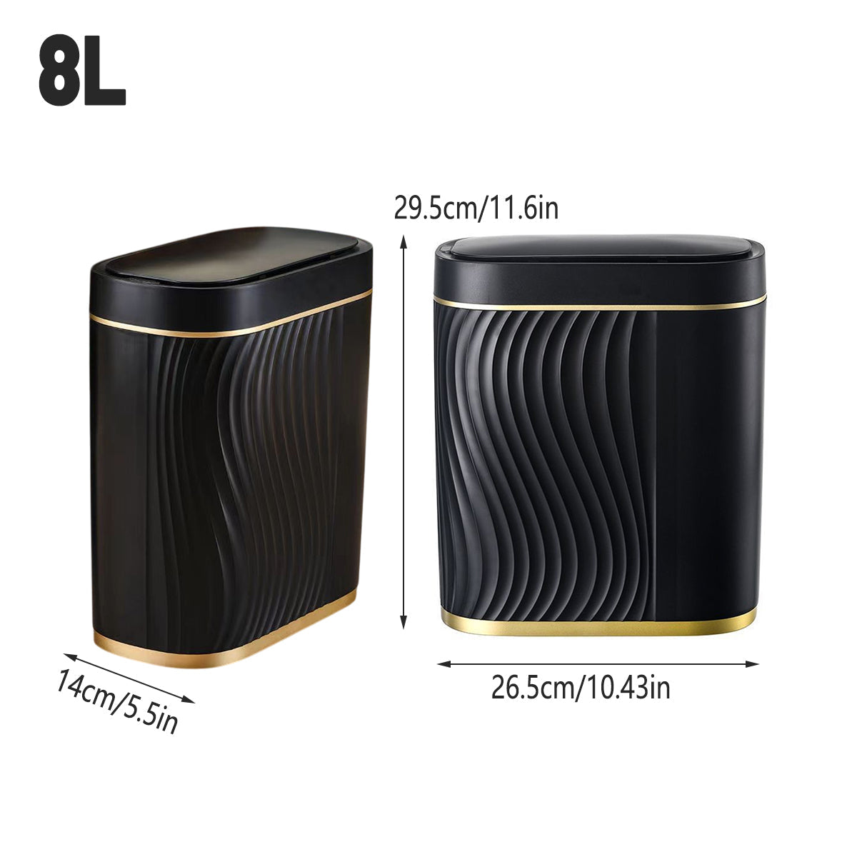 Sensor Trash Can 8L Narrow Black Smart Bin Touchless Bathroom Toilet Waste Bin