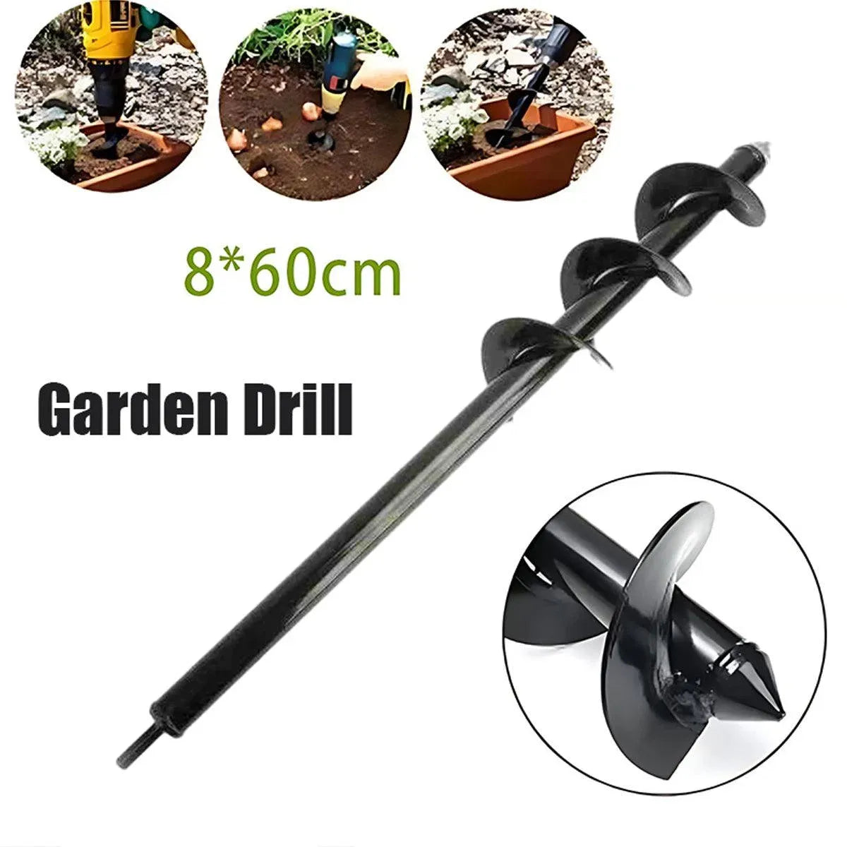 Power Garden Spiral Plant Auger Earth Planter Drill Bit Post Hole Digger Tool - 80*600MM (1kg)