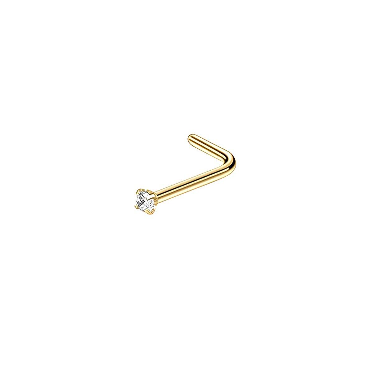 Stainless Steel Nosepiece with Gold Nose Stud Stylish Piercing Jewellery Women - L-Shaped Rod-2.5mm