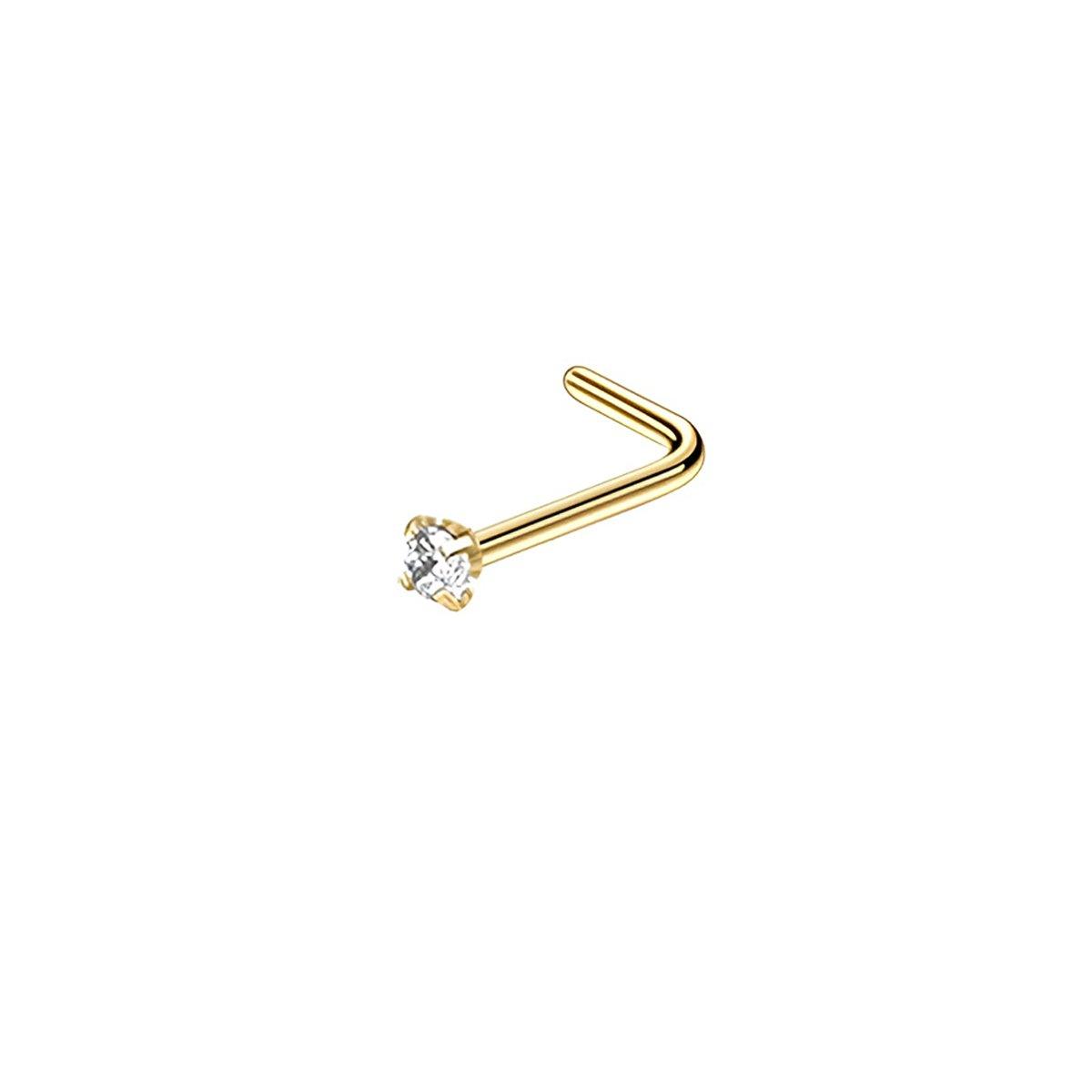 Stainless Steel Nosepiece with Gold Nose Stud Stylish Piercing Jewellery Women - Straight Rod-2mm