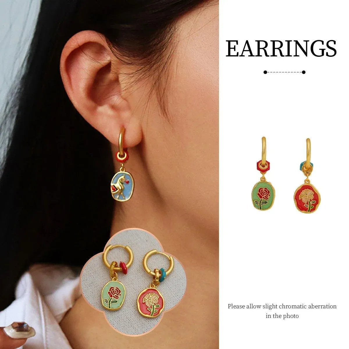 2-Piece Multicolour Floral Drop Earring Pair