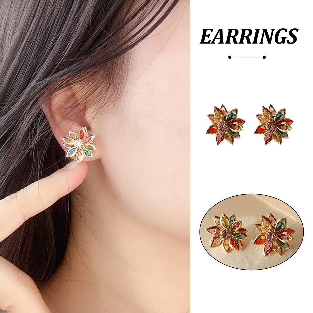 2-Piece Multicolour Lotus-Style Stud Earring Pair