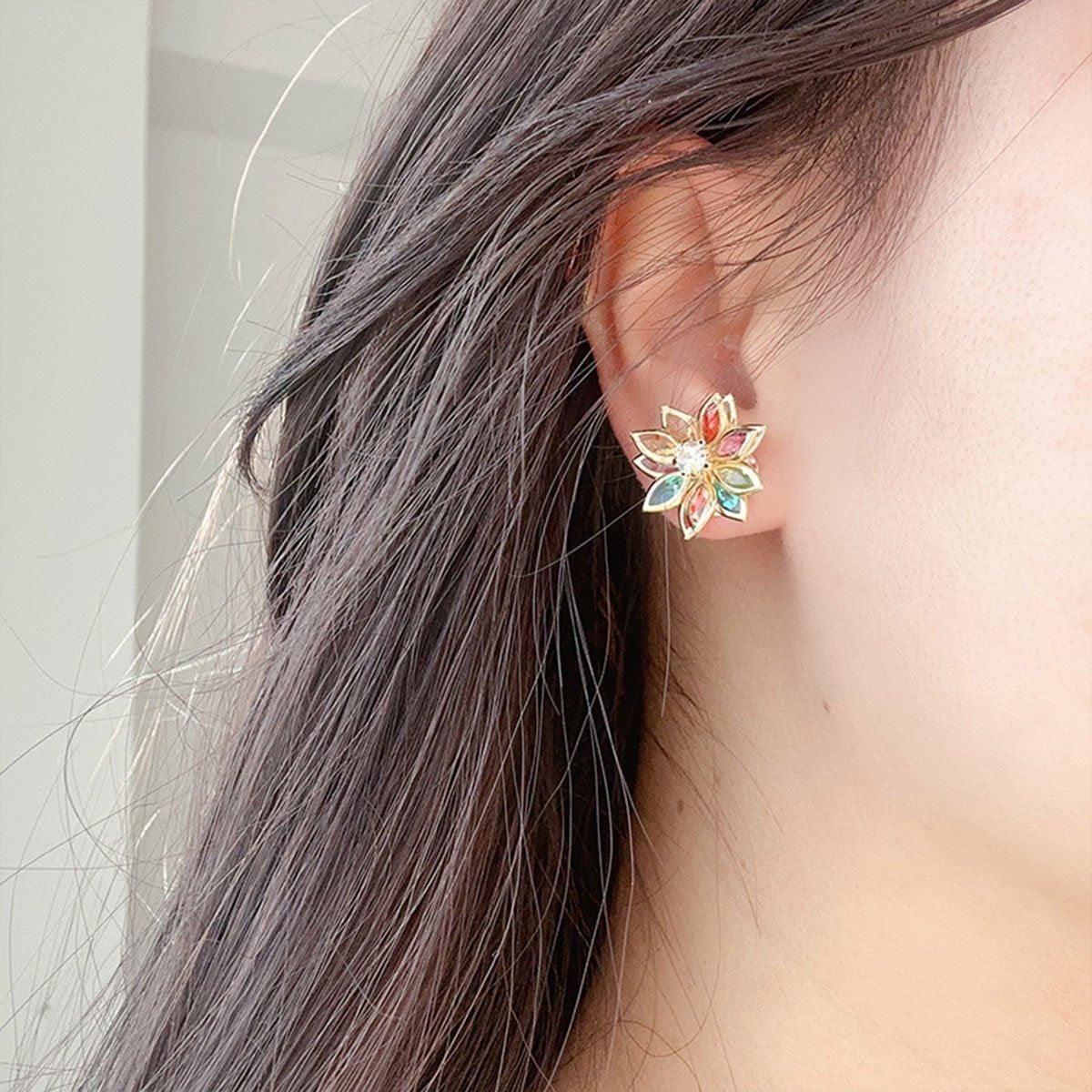 2-Piece Multicolour Lotus-Style Stud Earring Pair