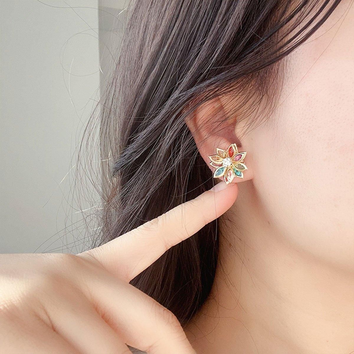 2-Piece Multicolour Lotus-Style Stud Earring Pair