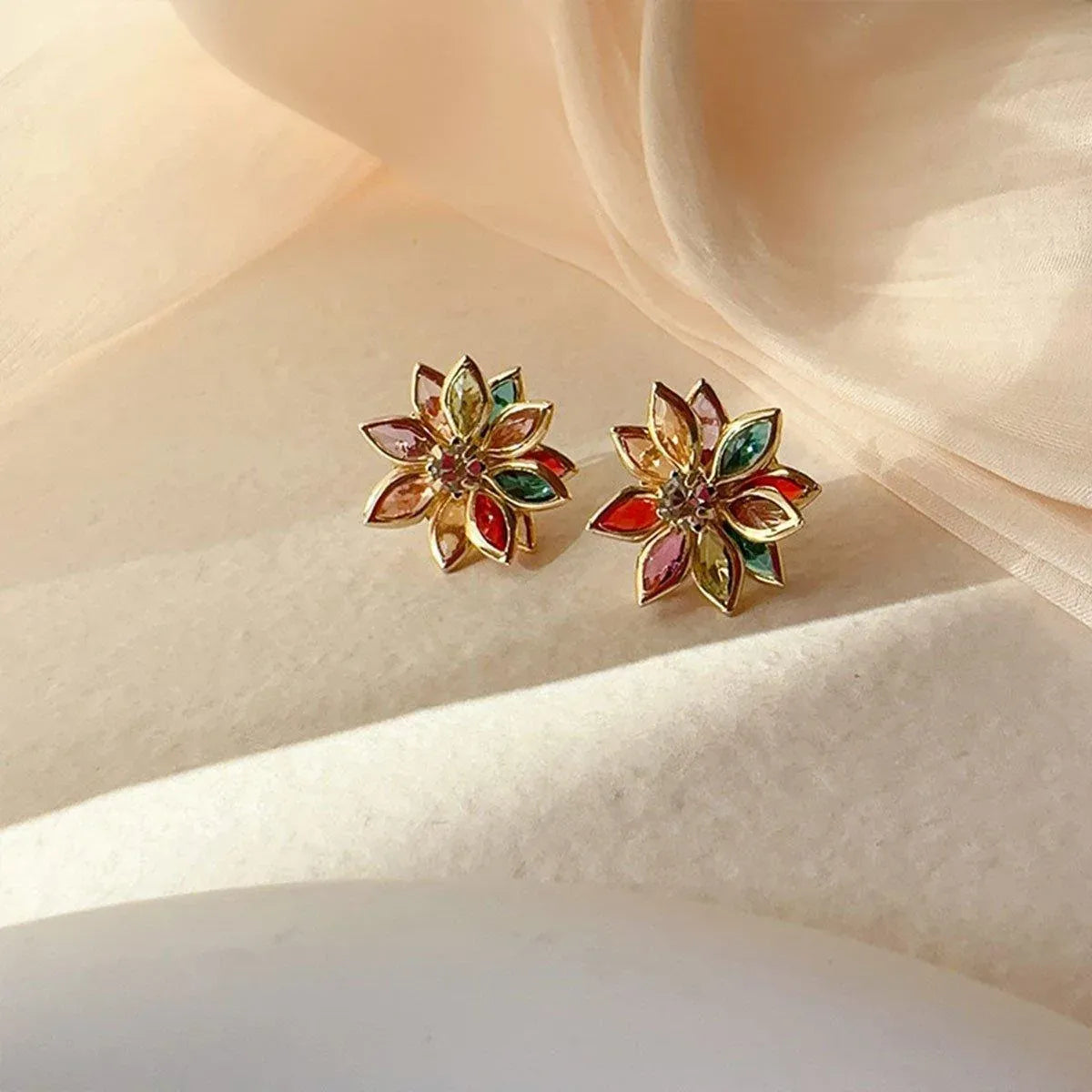 2-Piece Multicolour Lotus-Style Stud Earring Pair