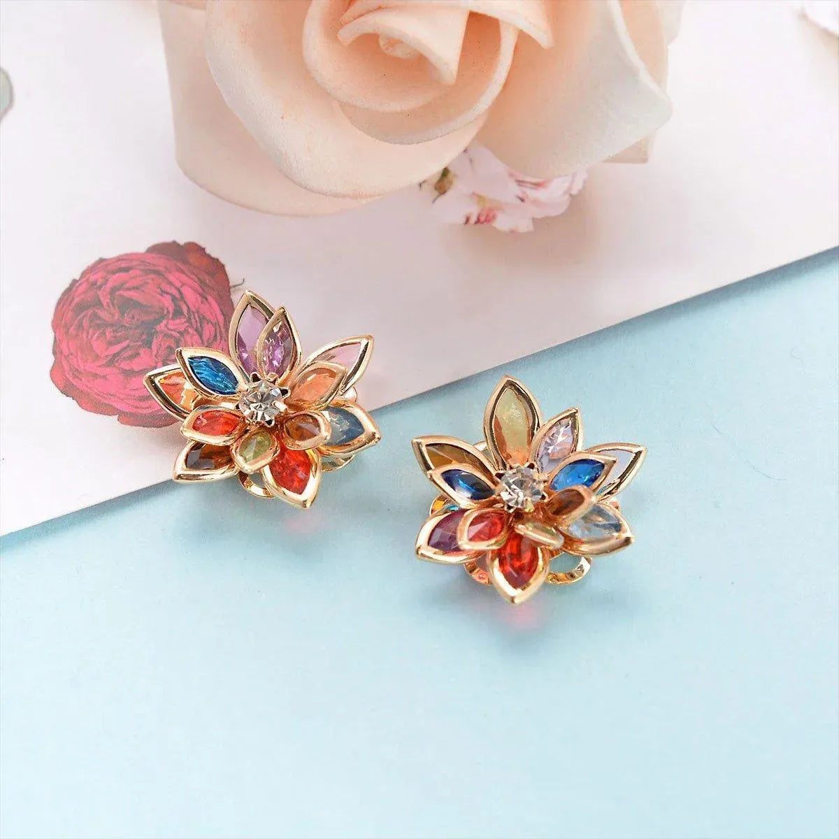 2-Piece Multicolour Lotus-Style Stud Earring Pair