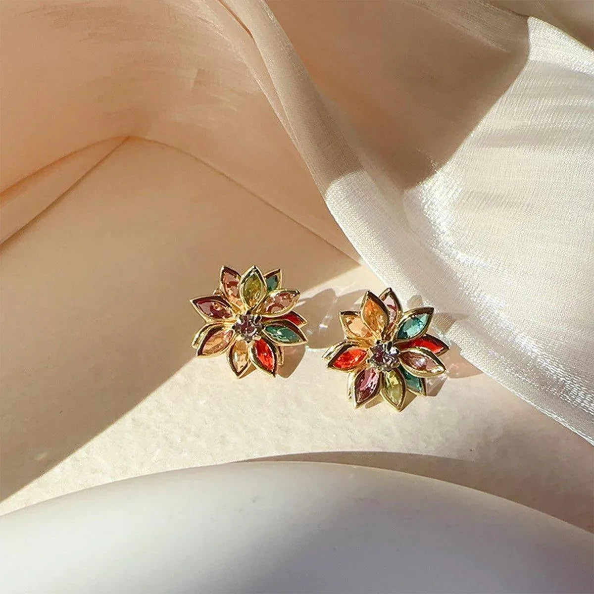 2-Piece Multicolour Lotus-Style Stud Earring Pair
