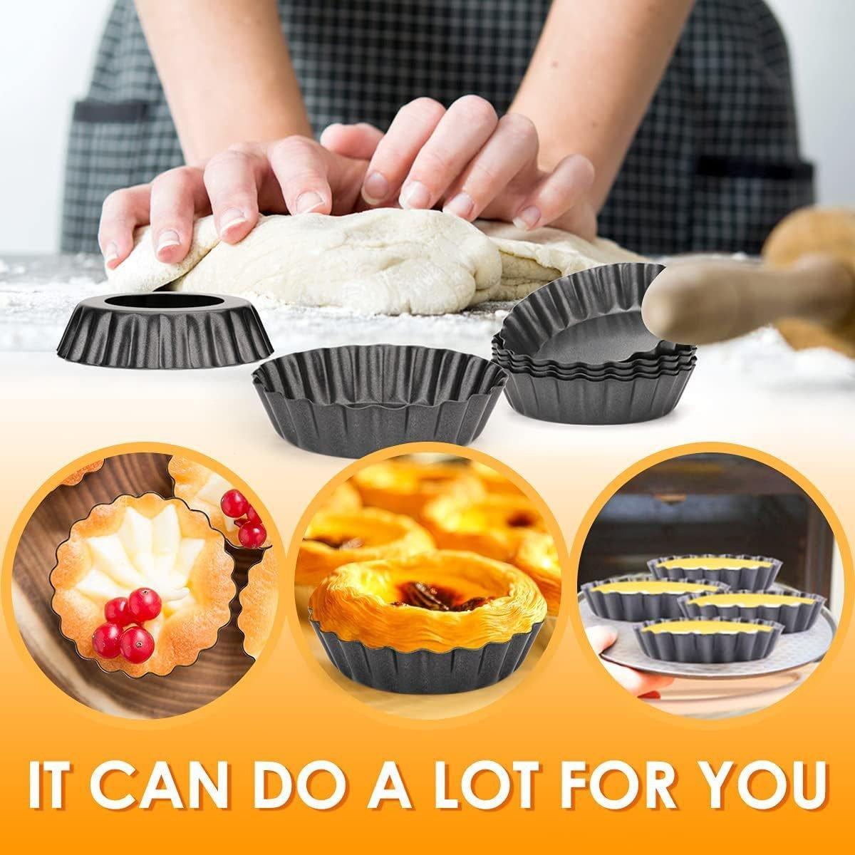 12PCS Mini Detachable Tart Mold Baking Cake Pan Nonstick Bottom Cupcake Molds - 4inch