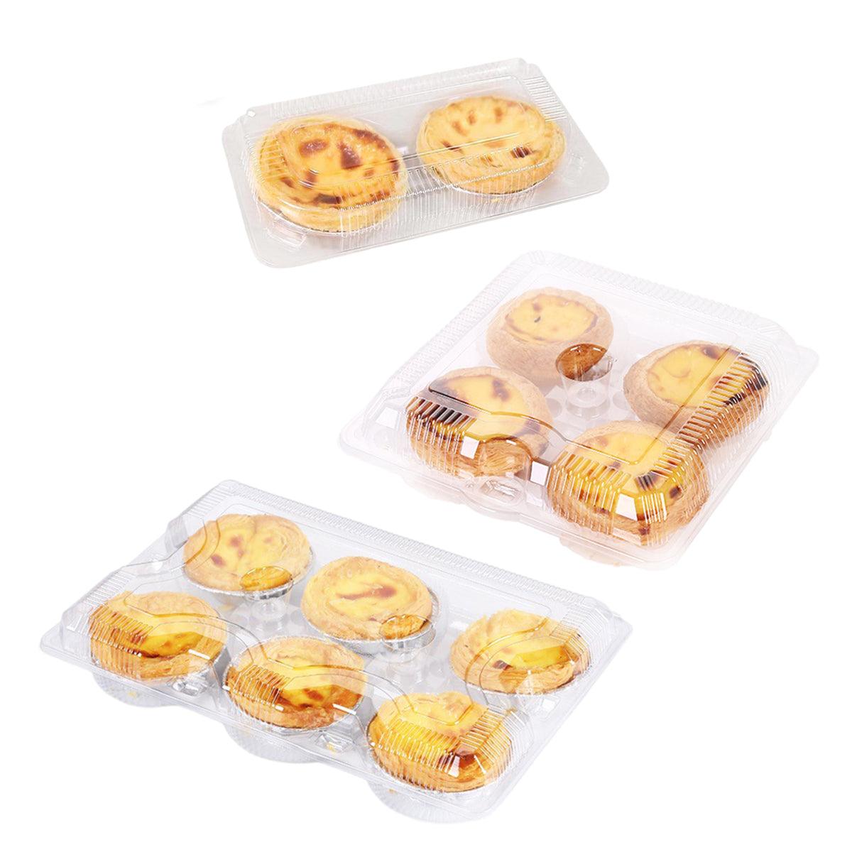 100PCS Transparent Plastic Egg Tart Box Disposable Bakery Packing Container - 9.5x18cm