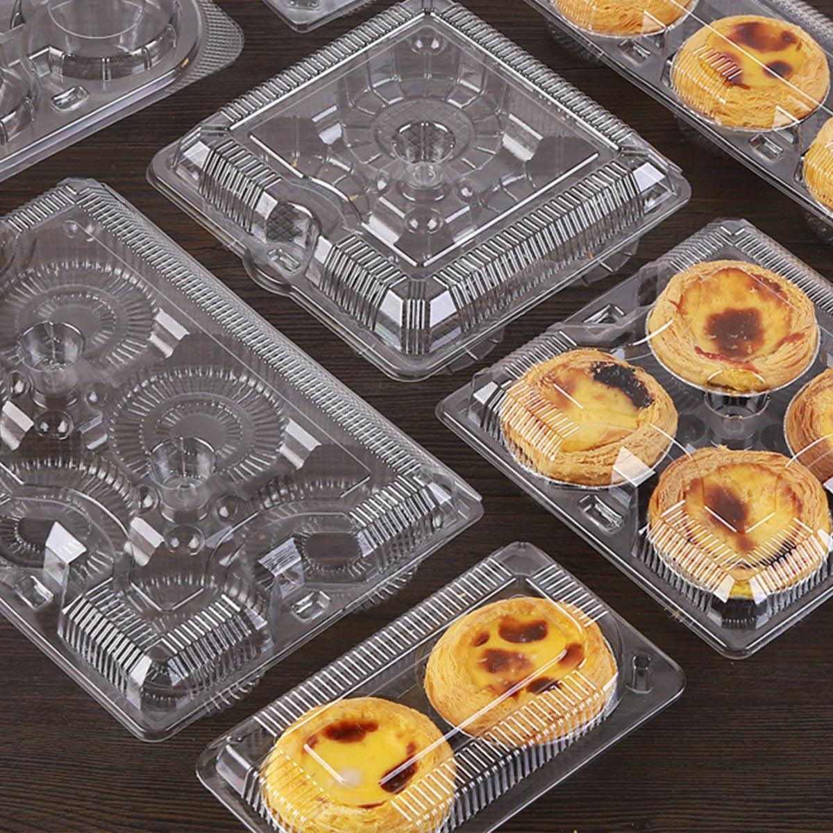 100PCS Transparent Plastic Egg Tart Box Disposable Bakery Packing Container - 25.5x17cm