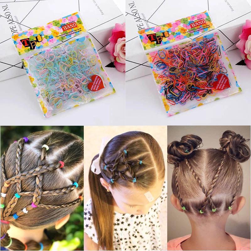 400pcs Small Elastic Rubber Band Hair Ties Multi Colour Black Ponytail Holders - Pearlescent Multi-Colour
