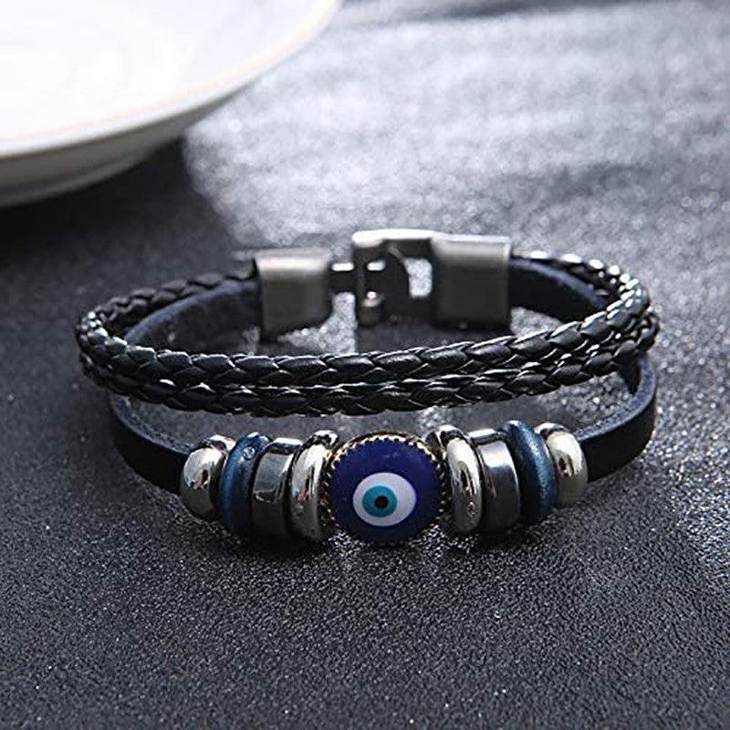 Evil Eye Greek Mati Turkish Nazar Weaved Leather Bracelet Cuff Jewelry
