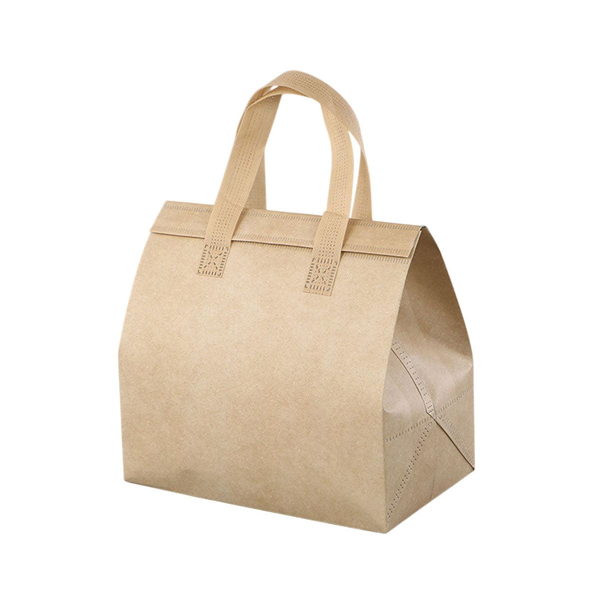 50pcs Thermal Insulation Packing Bag Non Woven Milk Tea Cake Food Storage Bag - Kraft-26x26x17cm