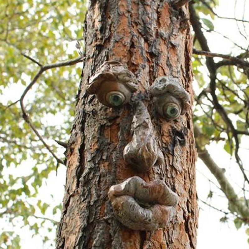 Old Man Tree Hugger Garden Peeker Yard Outdoor Sculpture Whimsical Face Decor - B