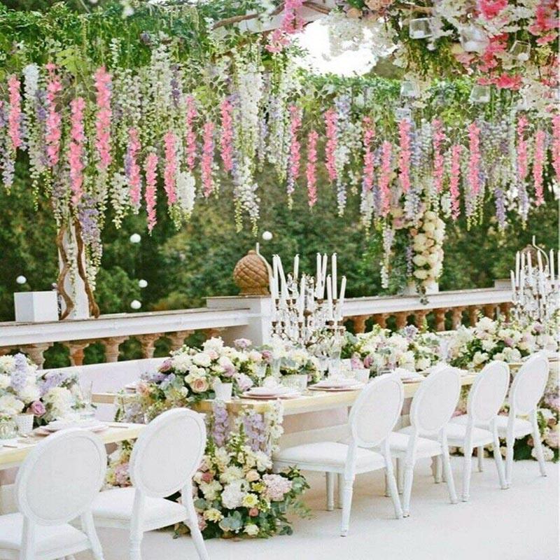 12X Artificial Silk Fake Flower Garland Vine Wisteria Leaf Hanging Wedding Decor - Purple